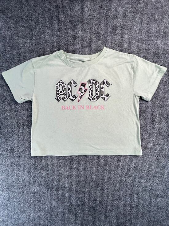 ACDC Other - AC/DC Back In Black Girls Medium Graphic T Shirt Green Leopard Print Band Tee